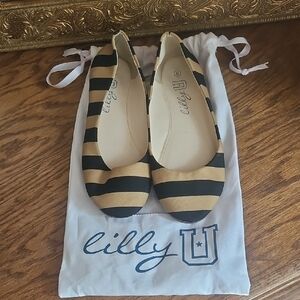Lilly U Black and Gold Striped Flats